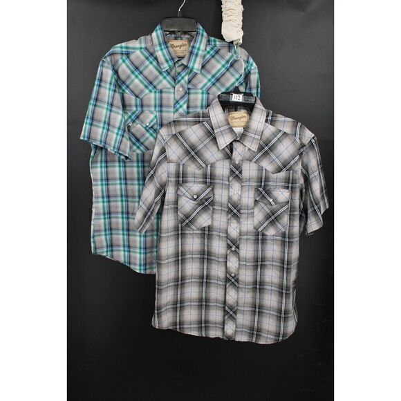 WRANGLER PLAID WESTERN SHIRT LOT OF 2 SIZE LARGE PEARL SNAP SHORT SLEEVE - Picture 1 of 16
